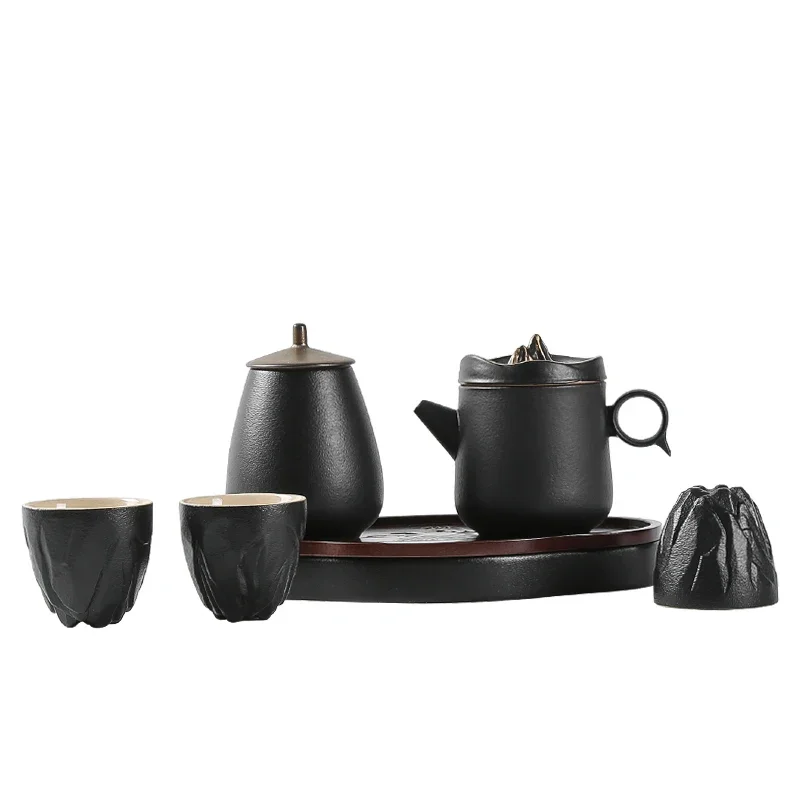 Adults Tea Set Chinese Black Charms Porcelain Portable Tea Pot and Cup Set Gift Box Tetera Porcelana Teaware Sets BG50TS