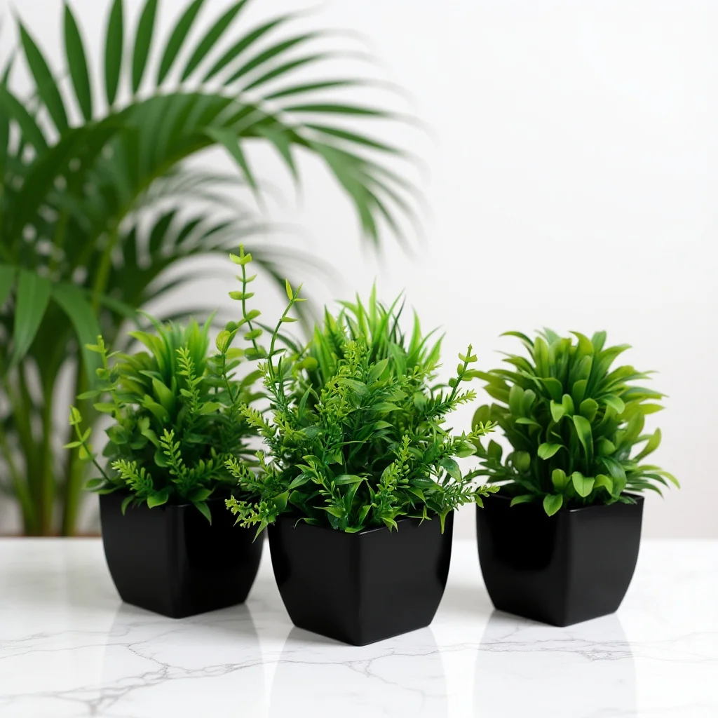

4Pcs Fake Plants Black Pot Mini Artificial Succulents Small Faux Grass Potted Indoor Office Bathroom Table Decoration