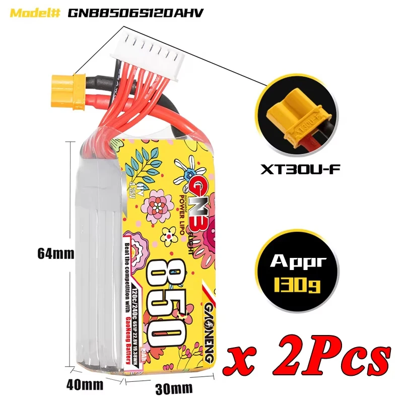 VSVAW 2Pcs GNB 2S 3S 4S 6S Lipo Batterie 650mAh 850mAh 120C/240C mit XT30 Stecker für RC Auto Boot RC FPV Drone Hubschrauber Flugzeug Teile 4
