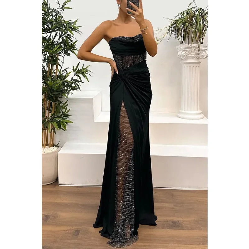 2024 Women Off Shoulder Corset Party Dress Sexy Folds Graduation Guest Floor Length Dress Luxurious Gala Evening Celebrity Dress