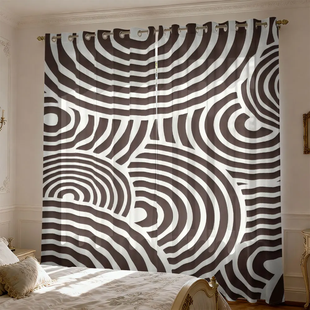 2pc brown and white arc-shaped geometric line curtains living room and bedroom blocking light stylish home decoration