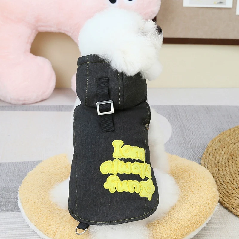 Luxury Denim Dog Outfit Clothing Autumn Winter Harness Spitz Pomerania Pet Hoodie Suit XS XL Puppy Small Animal Cat Down Jackets