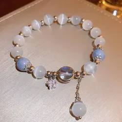 Blue Purple Color Opal Stone Bracelet For Women Girls Shiny Crystal Bracelets Moon Star Pendant Bangles Wristband Jewelry