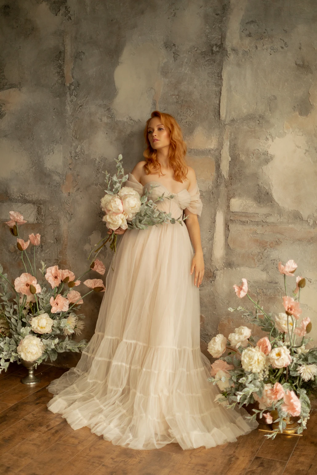 Off Shoulder Women Prom Dress for Photoshoot Ruffled Tiered Outfit Maxi Gown Tulle Robe A Line Wedding Party Bridal Dress