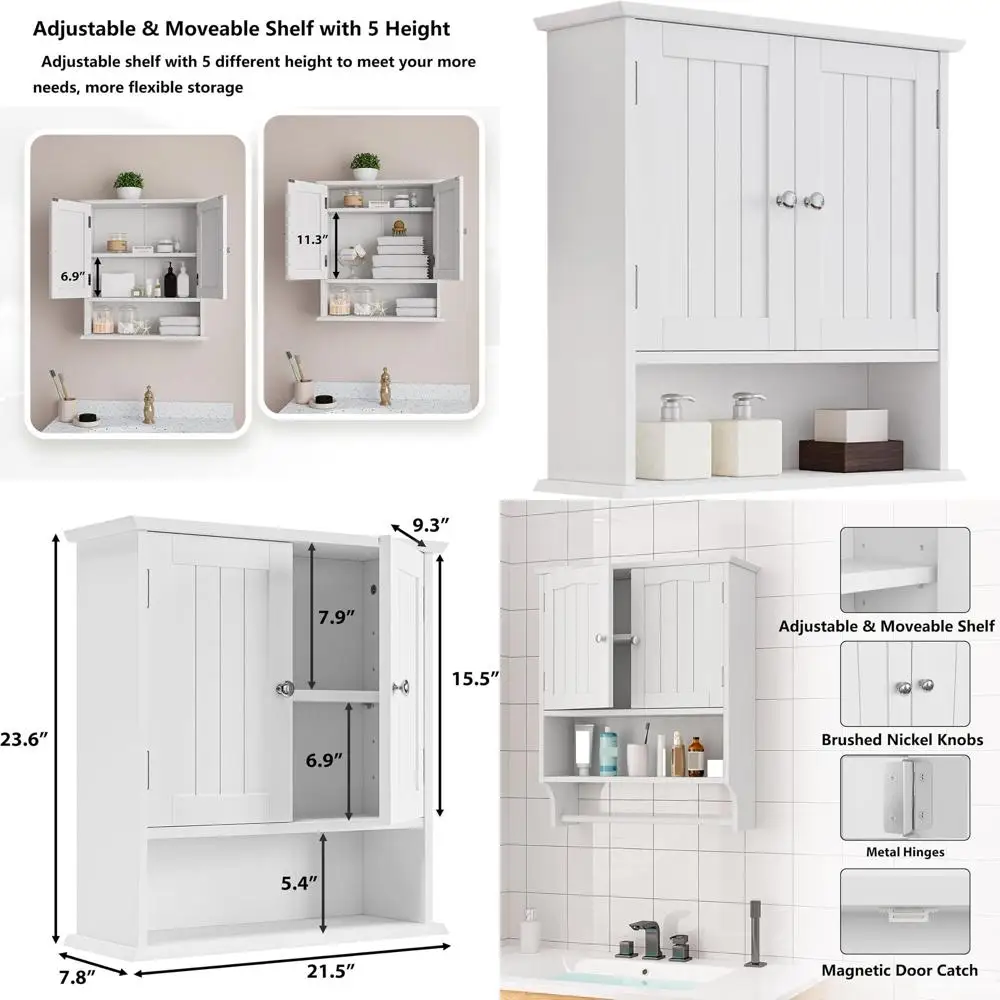 

Space-Saving Toilet-Top Wall Cabinet with 2 Doors and Open Shelf for Bathroom Storage