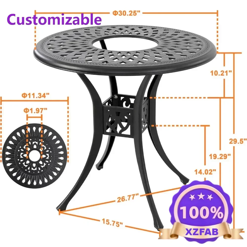 Factory Direct 2026 Simple Modern Minimalist 30 Inch Outdoor Cast Aluminum Round Patio Table With Umbrella Hole For Patio
