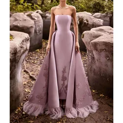 Customized Elegant Evening Dresses Strapless Appliques Sequined Lace Backless Prom Gown Party Dress Vestido De Noite