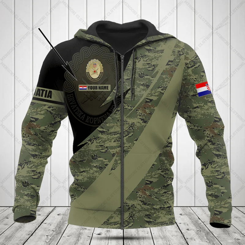 Customize Croatia Camouflage Zipper Hoodies Loose Unisex Oversize Sweatshirts Winter Casual Streetwear Tops Pullover