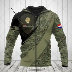 Customize Croatia Camouflage Zipper Hoodies Loose Unisex Oversize Sweatshirts Winter Casual Streetwear Tops Pullover