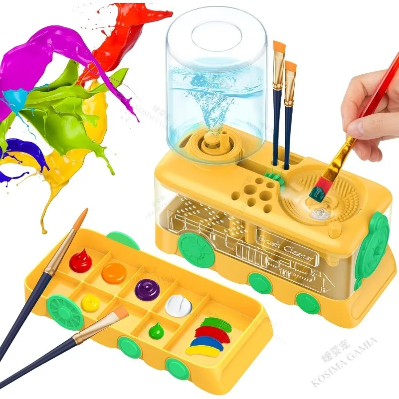 Water Circulation Brush Rinser Paint Brush Cleaner with Tray Brush Holder for Oil Watercolor Water-Based Paint Portable