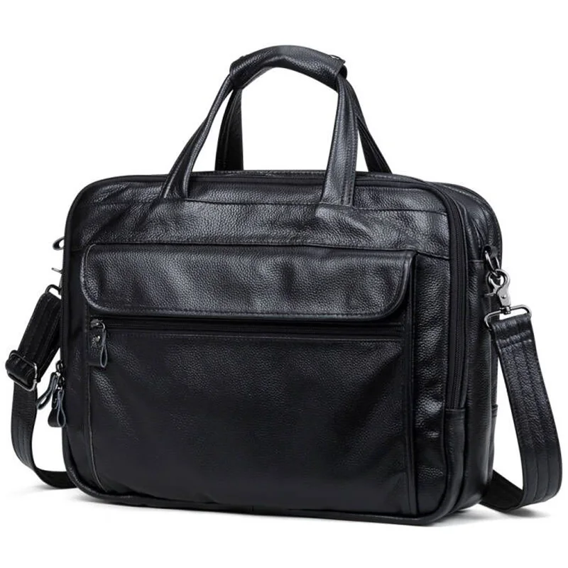 

Large Men Leather Handbgs Male Real Leather Business Travel Brifcases Bag Men's 15.6 Inch Laptop Shoulder Bag Business A4 Bag