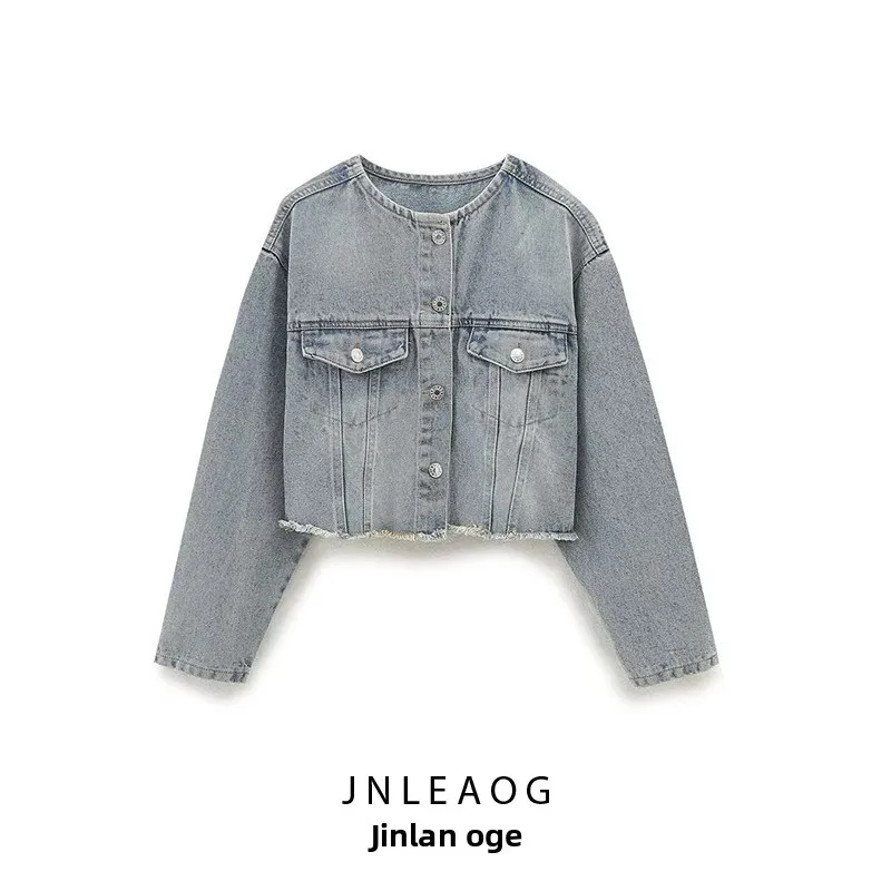 

JNLEAOG Весенняя новинка: женская джинсовая куртка с модным дизайном, прямого кроя, однотонная, из полиэстера, с длинными рукавами