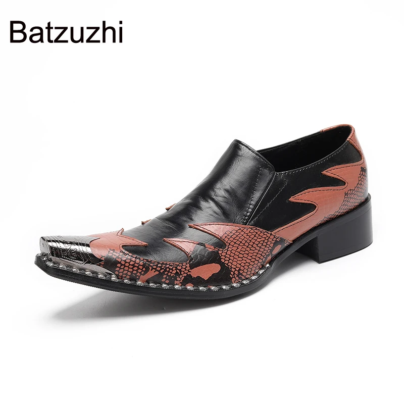

Batzuzhi Mens Metal Tip Dress Shoes Slip on Brown Black Leather Dress Shoes Man Fashion Business, Party Shoes Man, US6-12