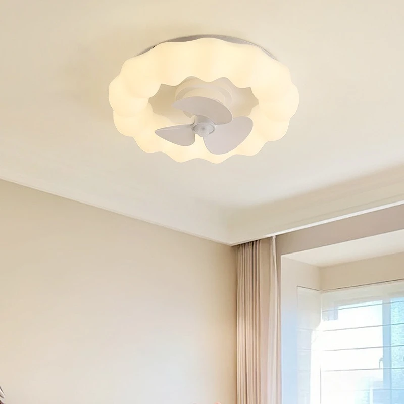 Cream Style Ceiling Fan Lights 360 Degree Shaking Head Electric Fan Ceiling Lamps Children's Bedroom Dining Room Study Art Decor