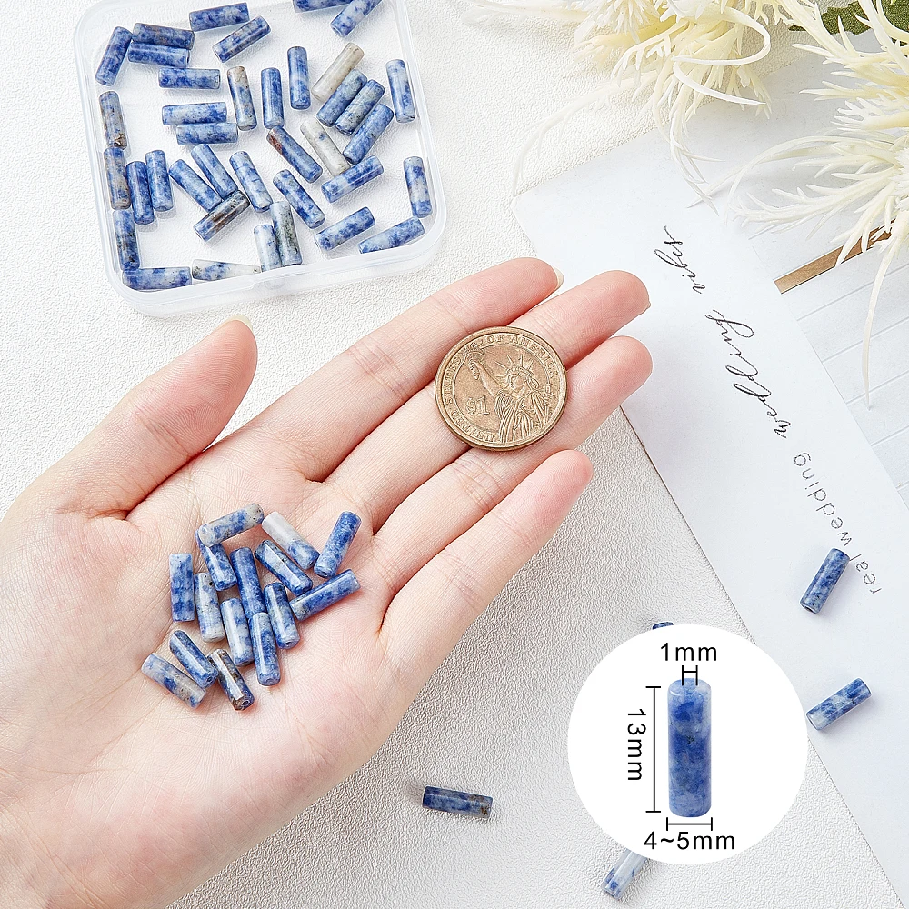 54~60pcs Rectangle Tube Blue Spot Beads Beads Rectangle Loose Beads Assortments Supplies Accessories Stones for Bracelet