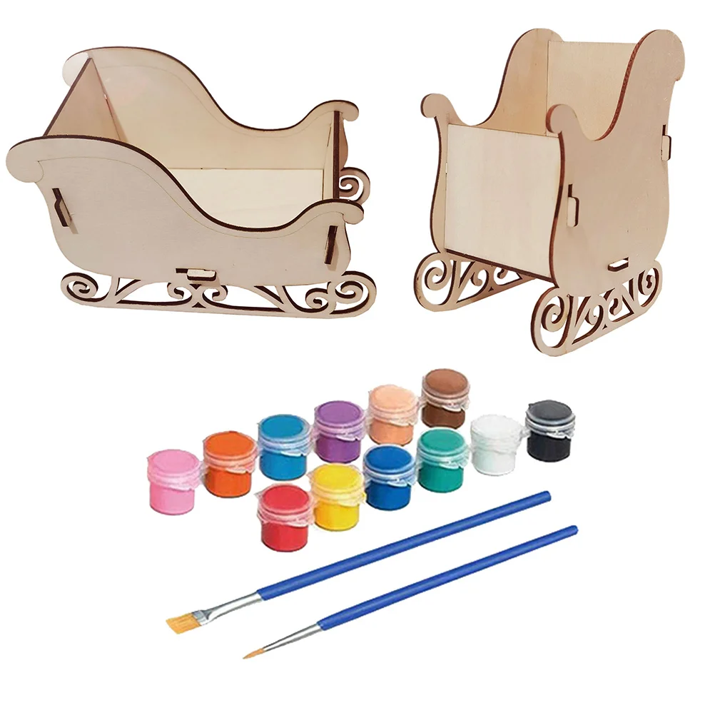 

1 Set Diy Painting Unfinished Wooden Sleigh Ornament Christmas Decor Craft Kit For Home Party Kids Art Project Handicraft Sewing