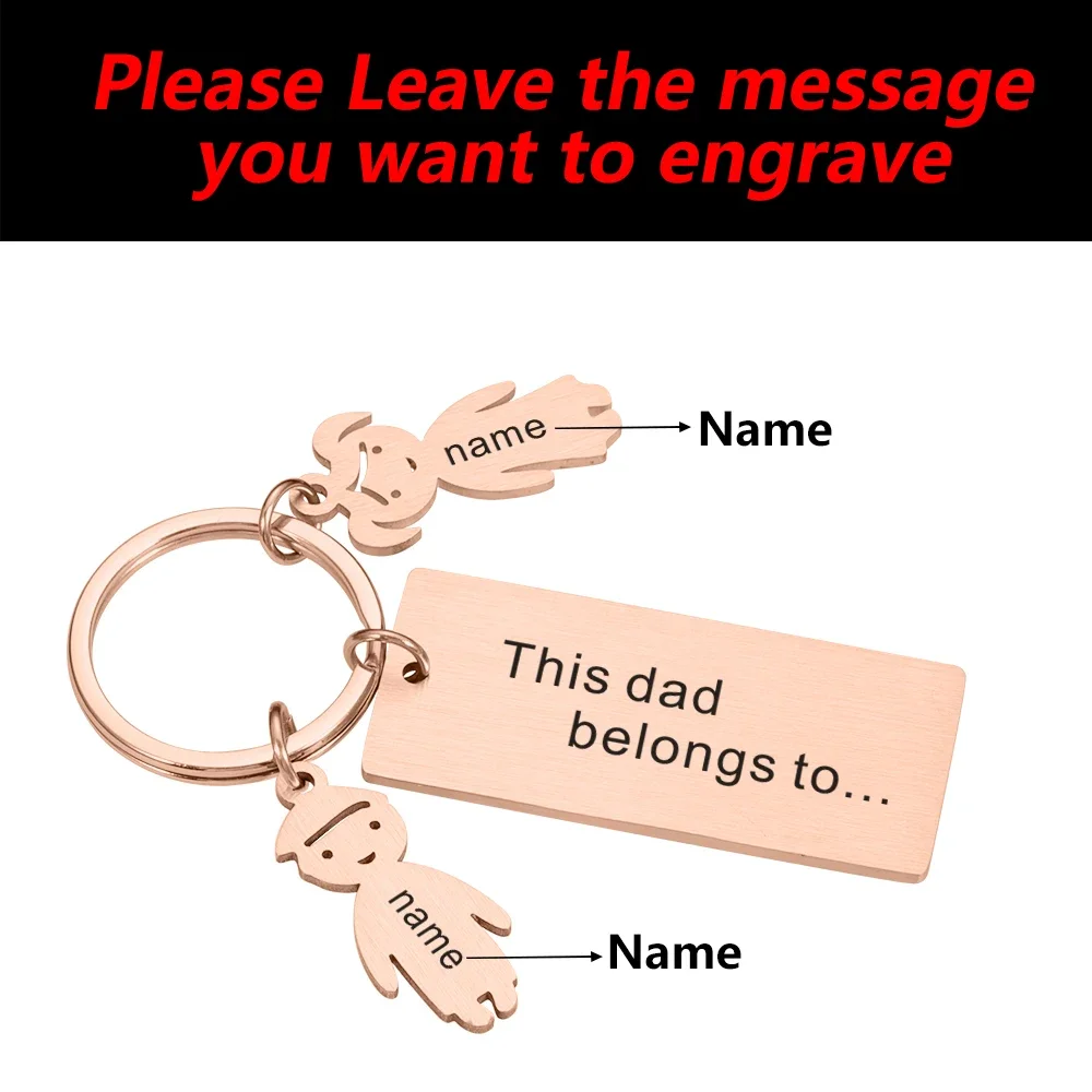 This Dad Belongs To Personalized Engraved Keychain Custom Family Names Key Chain Fathers Day Gifts for Daddy Car Charm Keyring