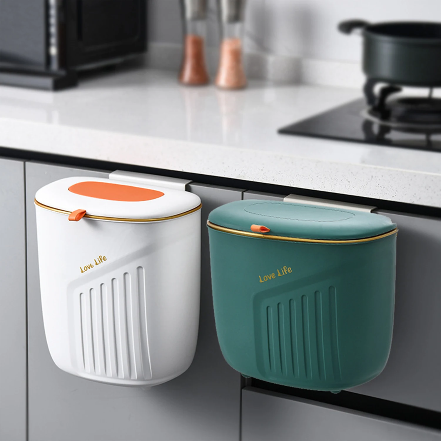 Kitchen Trash Can with Lid Compost Bin for Counter or Under Sink Hanging Trash Can for Kitchen, Bathroom, Bedroom, Cupboard