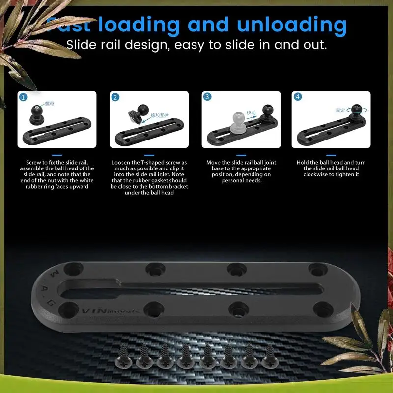 Reliable-Kayak Slide Track Rails Bracket DIY Accessories Fishing Rod Holder Mounting Base Rack Compatible RAM