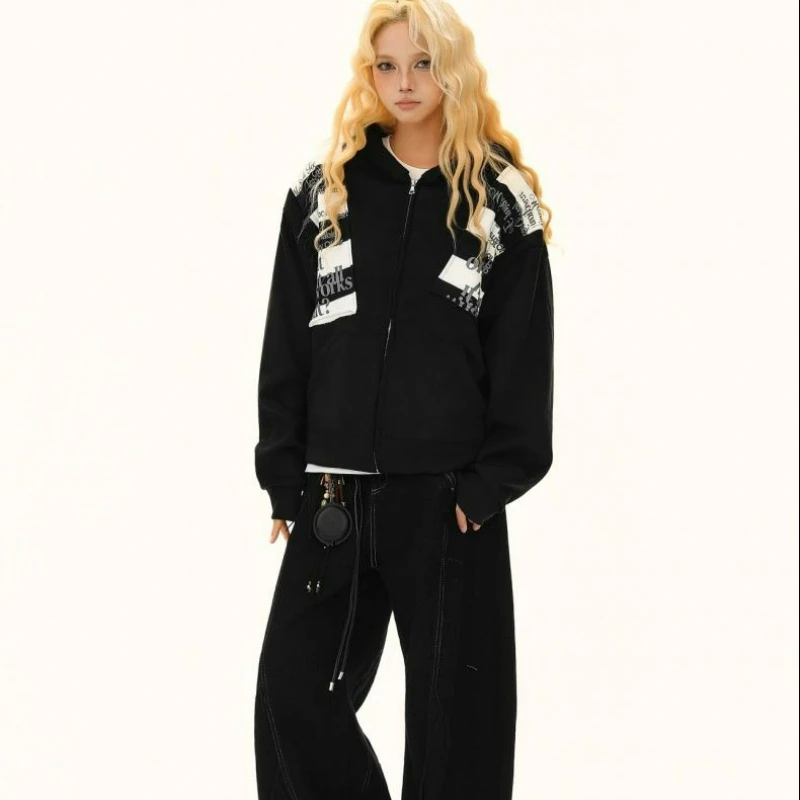 2026 Autumn New Style Fashionable Loose High-end Cardigan Street Letter-pasted Embroidered Suede Hooded Sweatshirt for Men Women