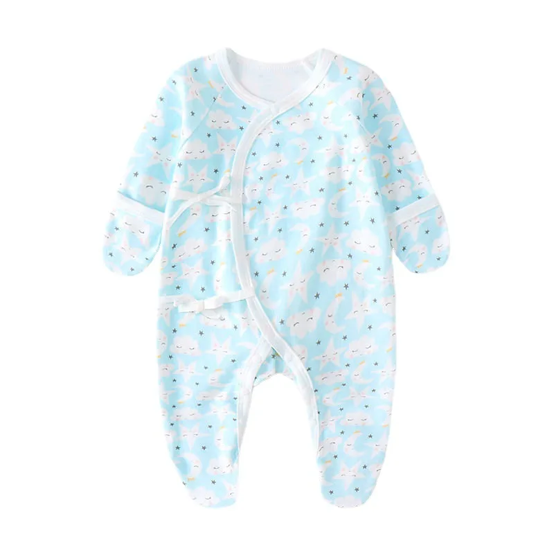 Boys Girls Long Sleeve Jumpsuit for Four Seasons Clothing Pure Cotton Universal Newborn Baby Cute Printed Foot Wrapped Bodysuit