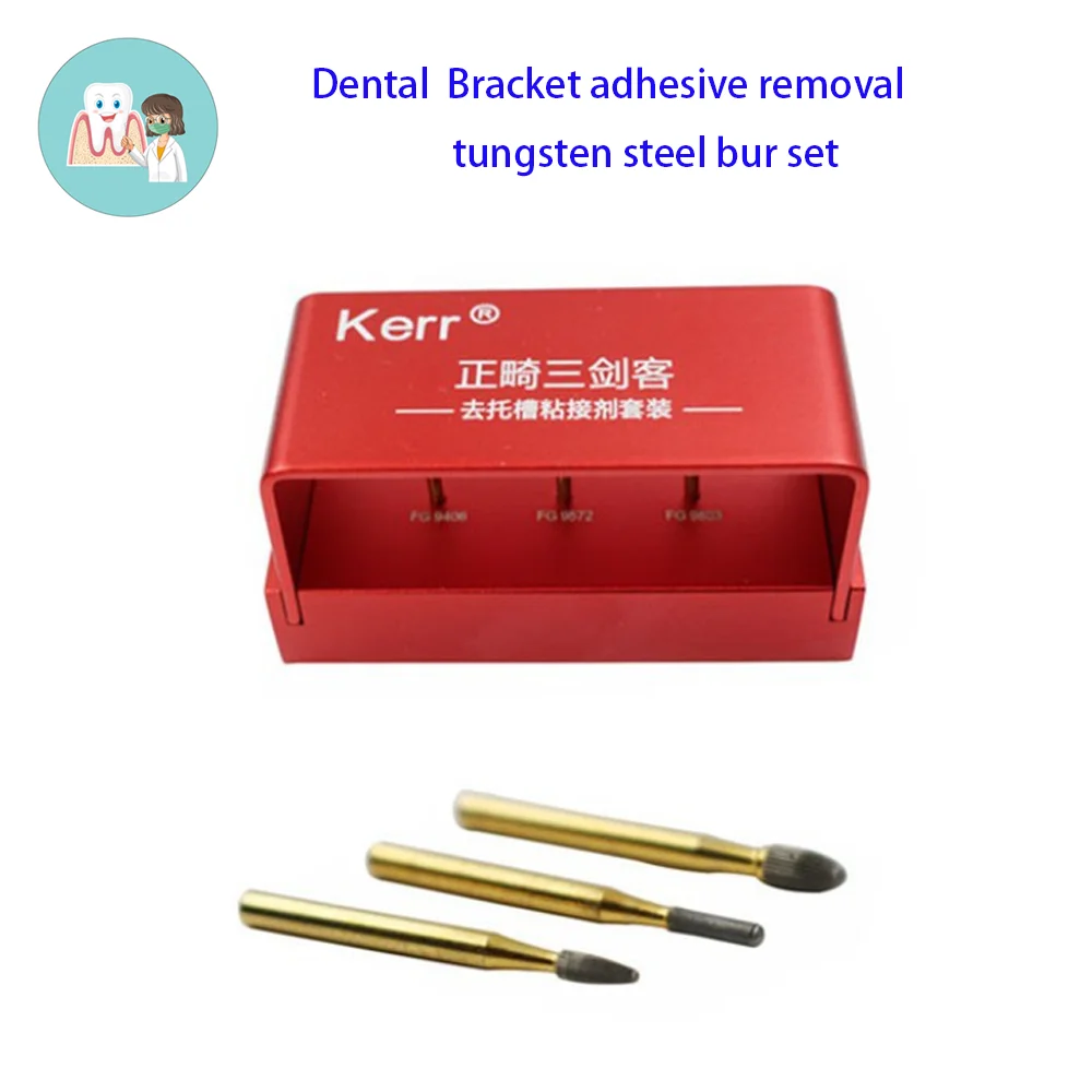 3 pçs/caixa dental kerr de agulha de aço de tungstênio para aparar dentes cosméticos, usado para remover adesivos após tratamento ortodôntico