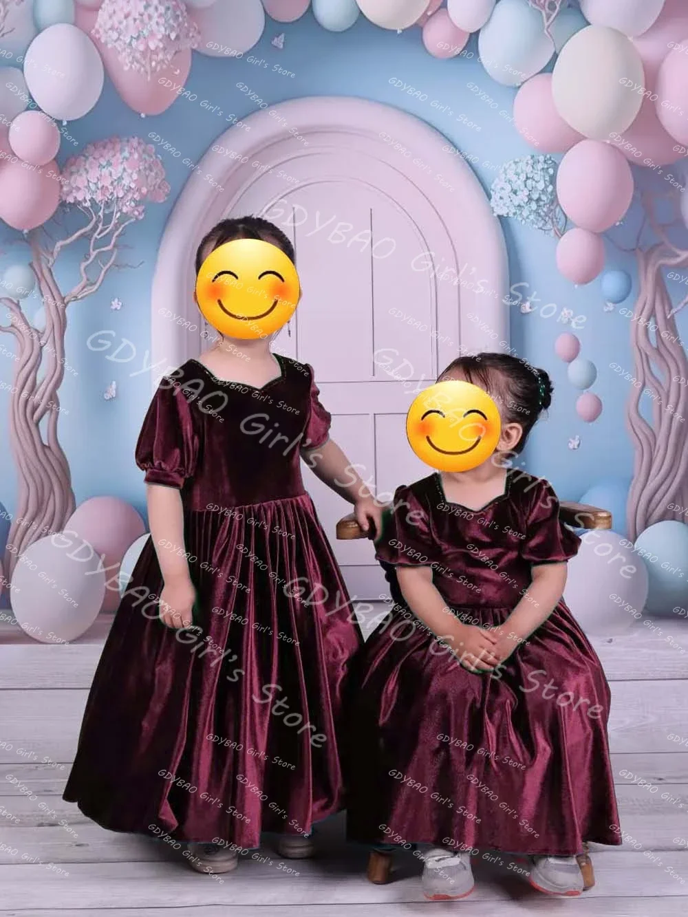 Vestido de princesa de veludo para meninas, gola quadrada, manga bufante, vestido de flor para casamento, 2 a 14 crianças, vestido de aniversário de comunhão personalizado