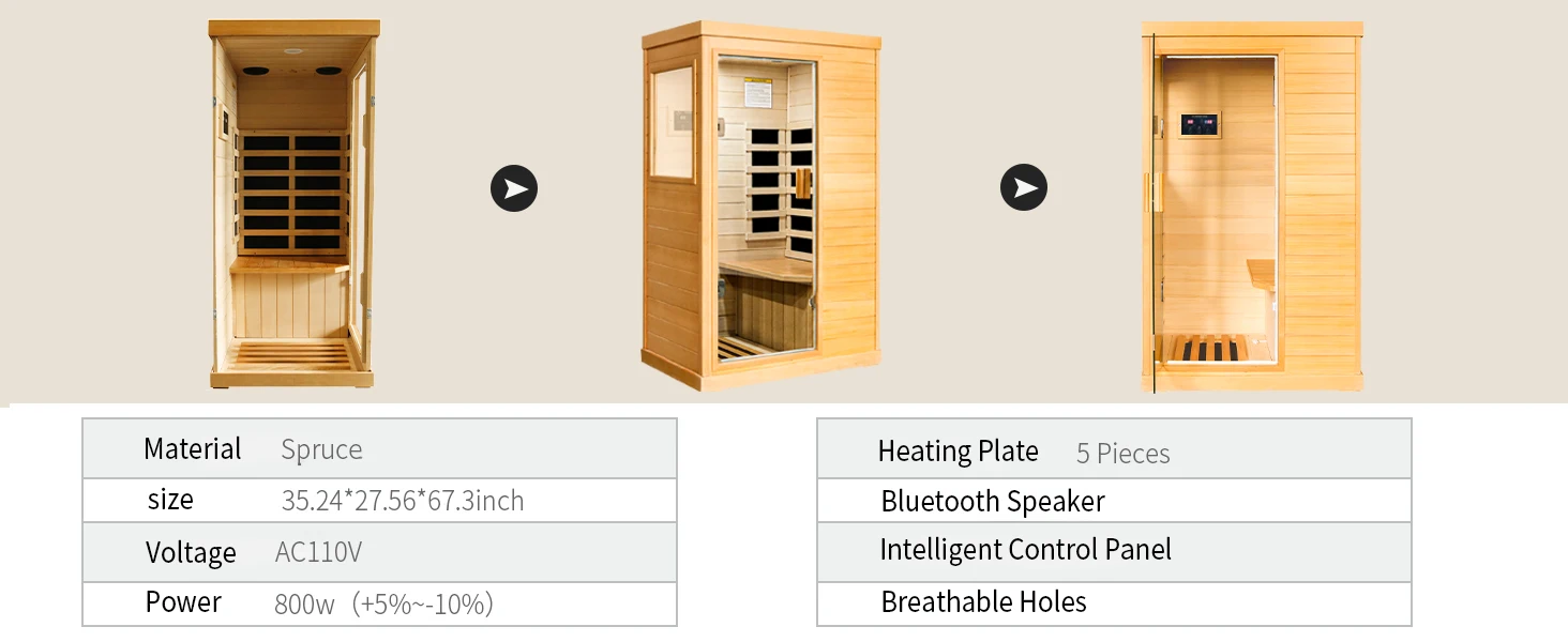 Far Infrared Sauna Home Sauna Spa Room Canadian Hemlock Wood 800W