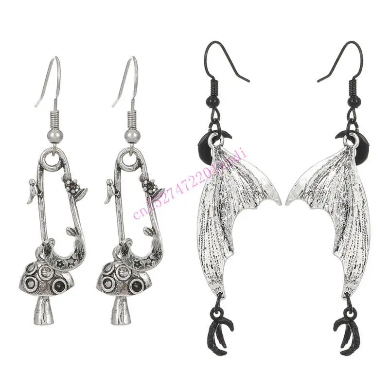 Halloween Novelty Mushroom Bats Wing Earrings Drop Dangle Party Jewelry For Women Girls Teens Festival Charm Gift M76B