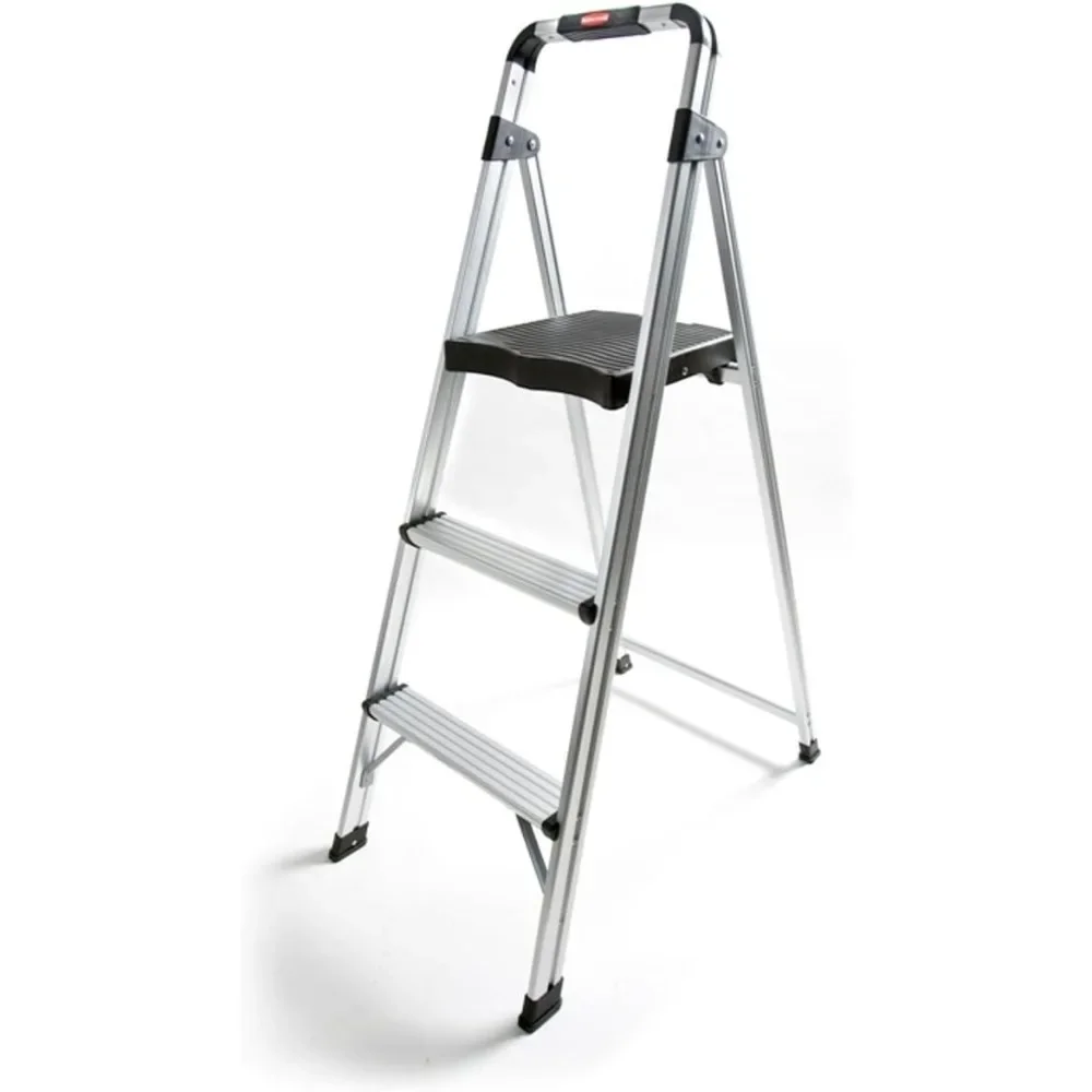 3-Step Ultra-Light Aluminum Stool with Plastic Top Step, 225lb Capacity, Silver Finish