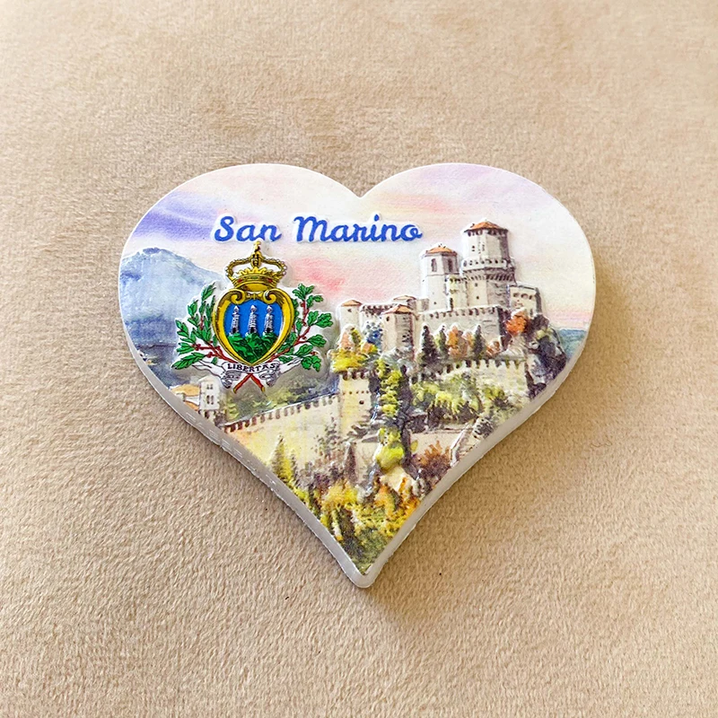 SAN Marino, Architecture Landscape Travel Souvenirs Home Decor Items Crafts Gifts Heart-shaped 3D stereo refrigerator magnet