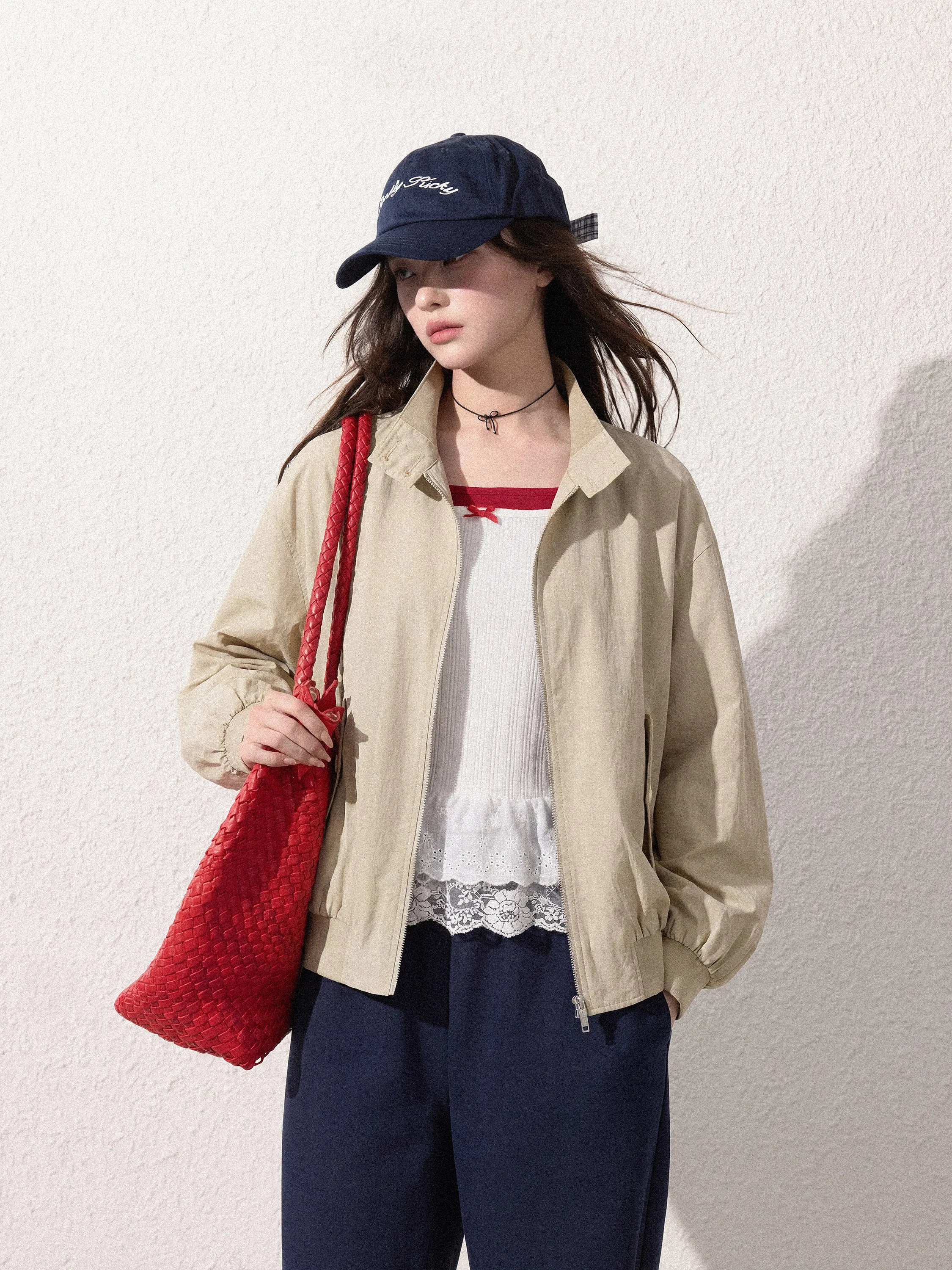 

Neotcg Весенняя корейская однотонная базовая куртка с длинными рукавами и воротником-стойкой, свободная повседневная верхняя одежда для города