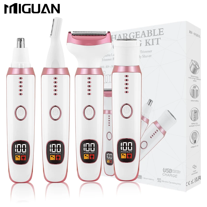 

Многофункциональный электрический набор для ухода за женщинами 4-в-1 | Бритва для тела, триммер для бровей, машинка для стрижки волос в носу | Съемная Interchangea