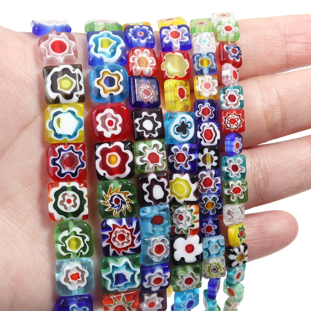 

Тысяча цветов бусины лэмпворк цветные квадратные разделители свободные бусины стеклянные бусины для изготовления ювелирных изделий DIY ремесла фурнитура для браслетов