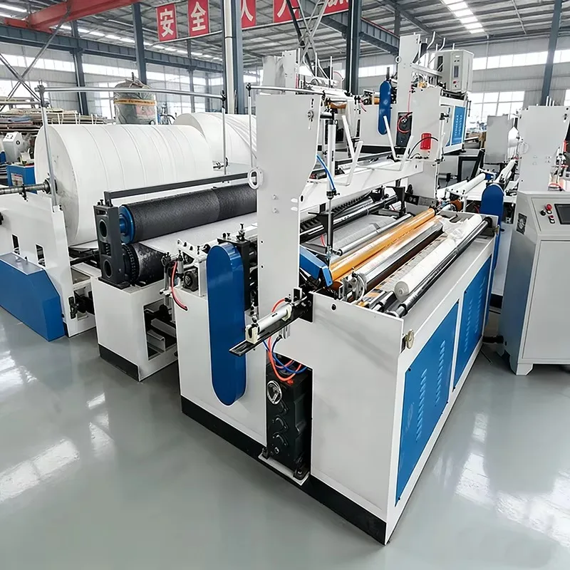 Automatic Toilet Tissue Machine Production Line Three Layer Rewinder Log Saw Cutter Packer