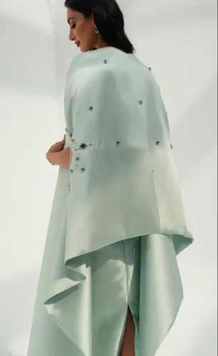 Imagen 2 del producto Vestidos de fiesta de Arabia personalizados, chaqueta con cuentas de cristal verde, vestido de noche de lujo dividido, vestidos formales de fiesta de boda