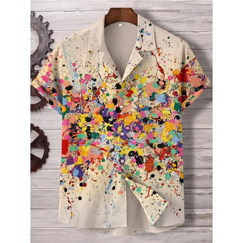 Heren kleurrijke liefde print casual shirt harajuku zomer hipster button-down shirts pigment kunst vakantie hiphop streetwear shirt