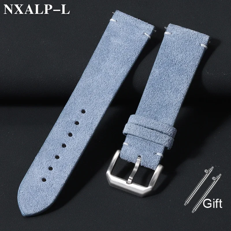수제 스티치 스웨이드 가죽 시계 밴드 20mm 22mm 빈티지 소 가죽 팔찌 남성 여성 유니버설 액세서리 퀵 릴리스