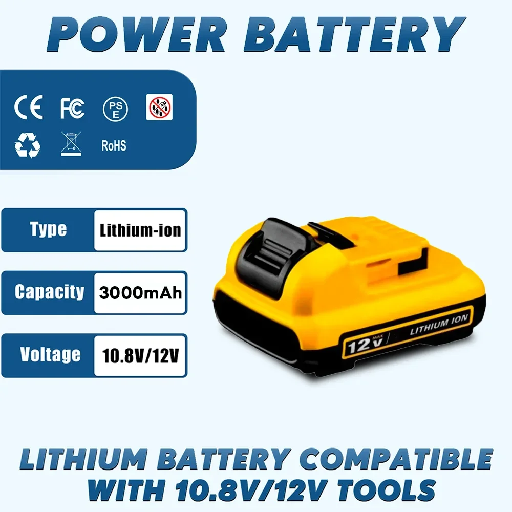 

Reaoaoone 12V rechargeable battery, a replacement battery for DeWalt power tools, compatible with DCB120, DCB123，DCB127，DCB124
