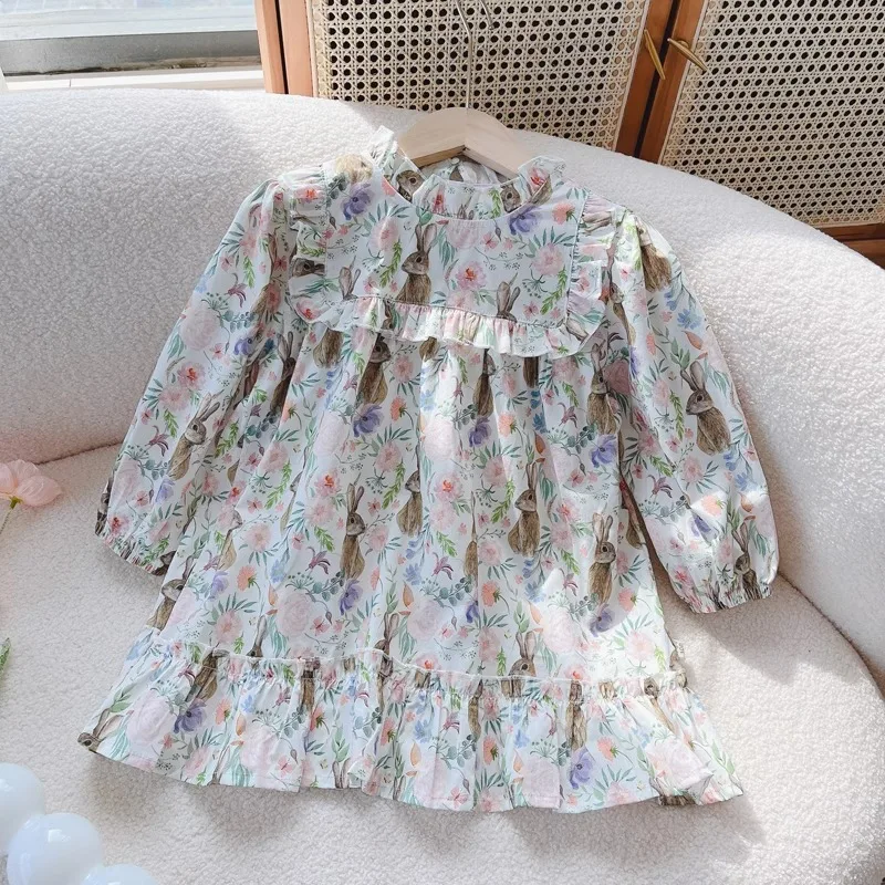 

Girl's Ruffled Top With Small Flying Sleeves Dress 2024 Children's And Autumn Shirt Baby Floral Princess Skirt Spring