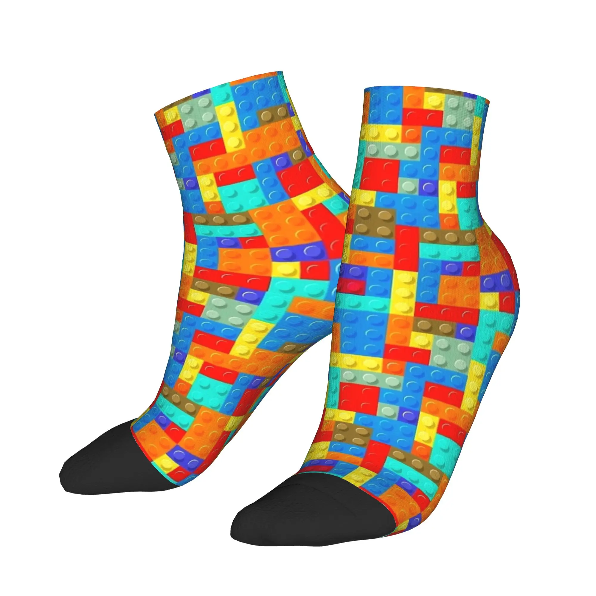 

Building Block Colorful Print Ankle Socks Kawaii Breathable Casual Socks Spring Skateboard Printed Anti Skid Sock For Unisex Men