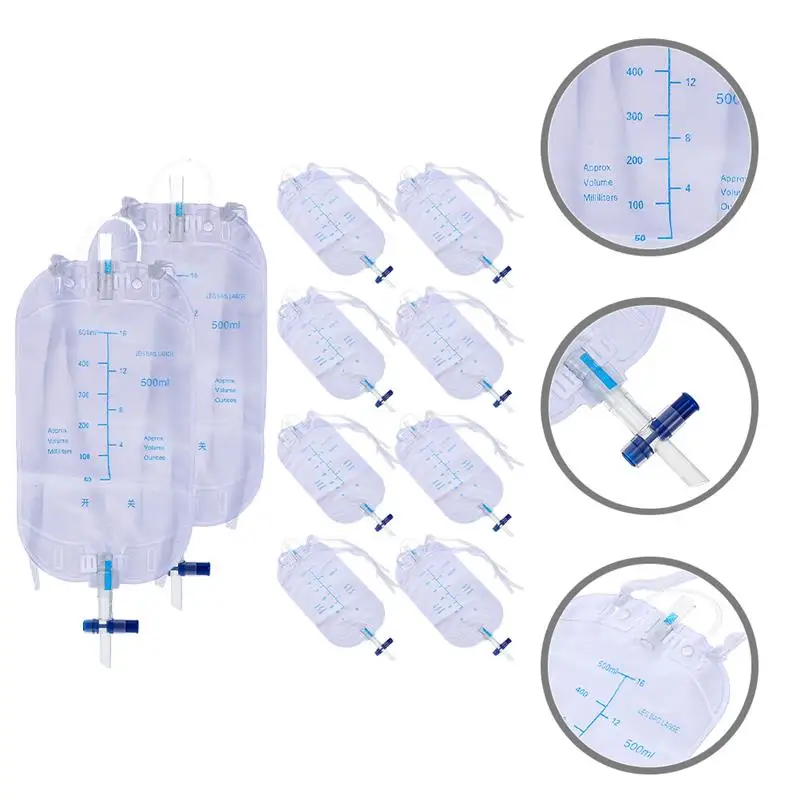 10pcs 500ml Urine Storage Bag Thickened Disabled Men Urine Pouch Urine Catheter Elderly Patient Wearable Urine Bag Kit