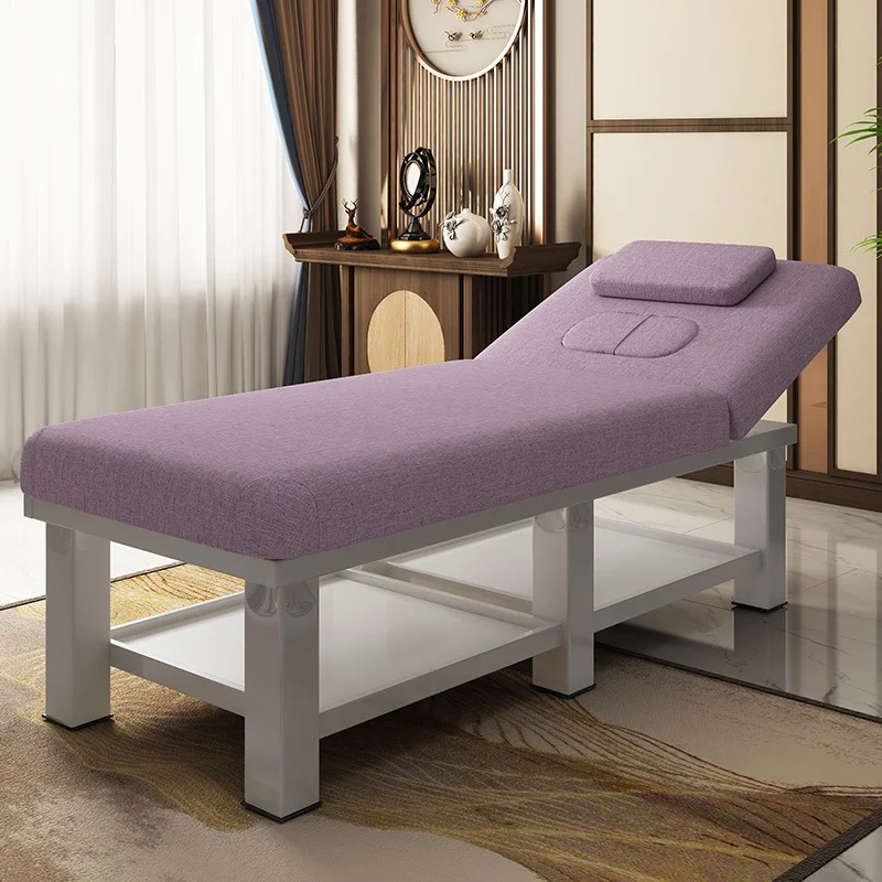 Pink Facial Massage Bed, Luxury Velvet Beauty Treatment Bed, 3 Section Adjustable Salon Table for Professional Spa Use