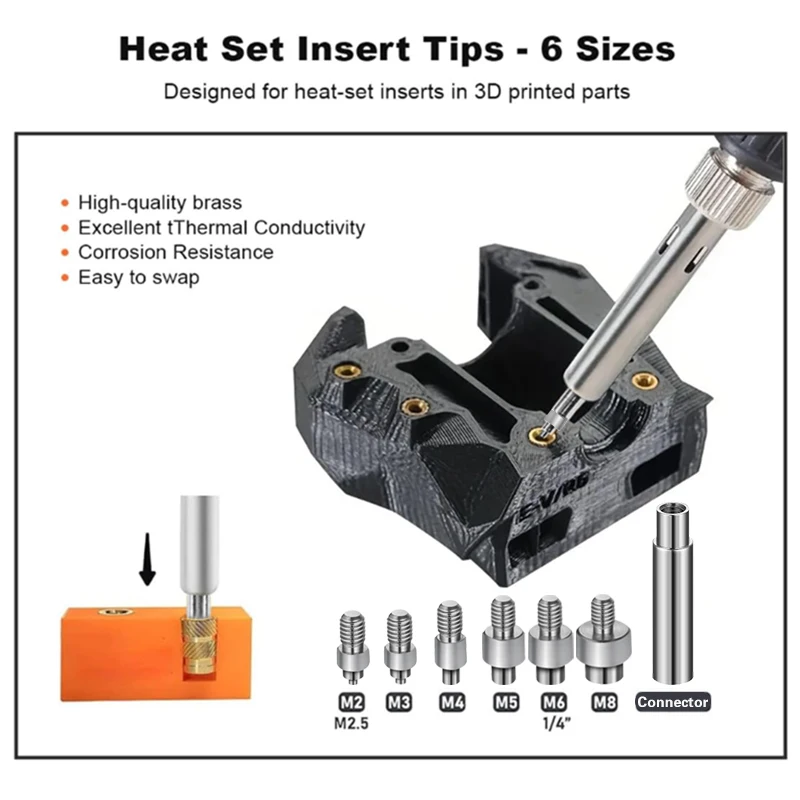 M2 M2,5 M3 M4 M5 M6 Heat Set Einsatz Mutter Werkzeug Gewinde Rändel Messing Einsatz für Kunststoff 3D Druck Hot Melt Mutter Sortiment Kit – Detail 13