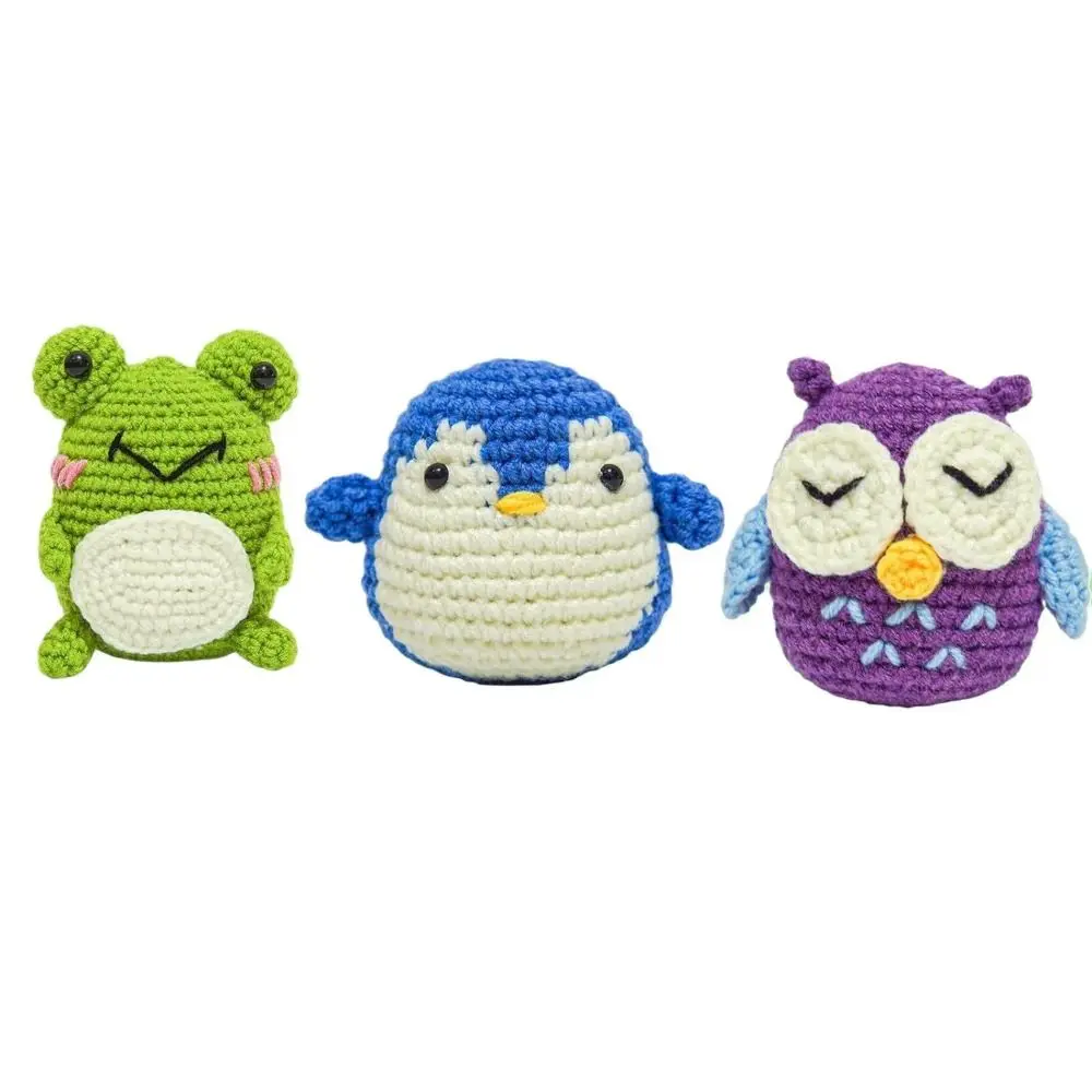 3Pcs Beginner Crochet Starter Kit Handmade Owl DIY Crochet Animal Kit With Video Tutorials Frog Crocheting Knitting Kit