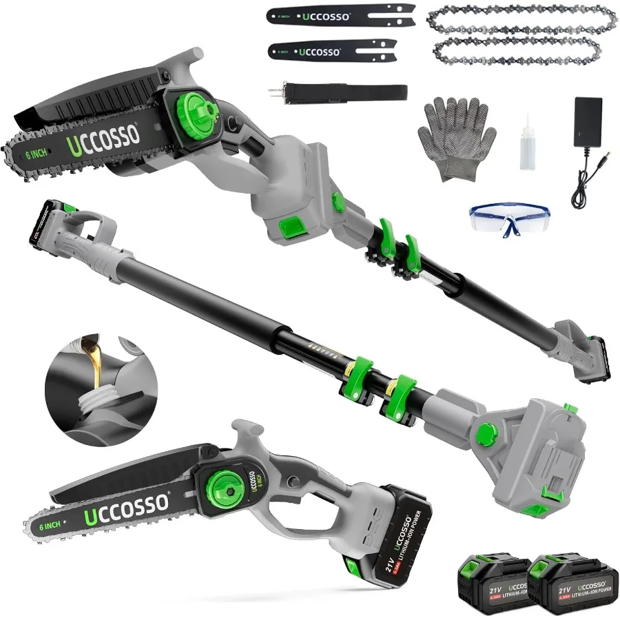 

3-in-1 Electric Pole Saws for Tree Trimming with 6&8" Mini Chainsaw Cordless Design Featuring Extension Pole up to 15ft Total Re