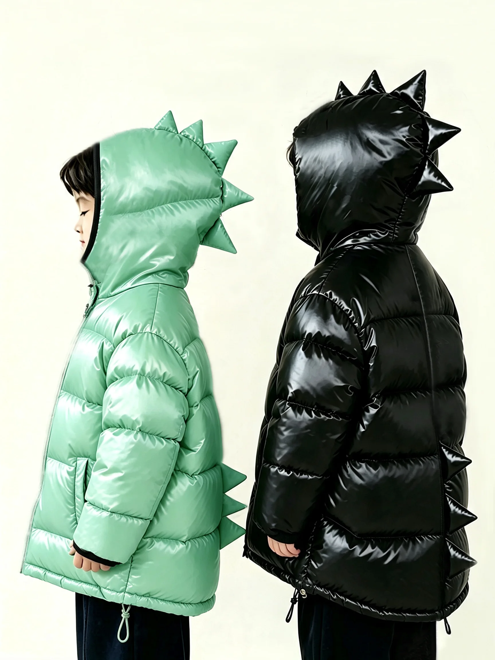 Kids Winter Down Snowsuit Dinosaur Print Windproof Waterproof Thick Warm Outerwear for Toddler Boys Girls Snow Jacket