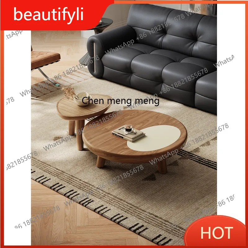 

C456 круглый журнальный столик в средневековом стиле, комбинация итальянского легкого роскошного кожаного седла для гостиной, журнальный столик из орехового дерева