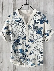 Men's Linen Shirt 100% Fresh Style Printed Holiday Short Sleeve Shirt Loose Street Hip Hop Beach Large Size S-5XL Fast Shipping