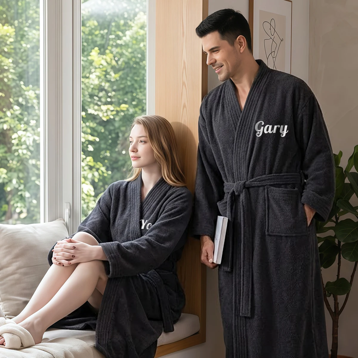 Personalized Couple Bathrobe Custom Name Embroidery Flannel Long Sleepwear Soft Warm Bath Robe Unisex Loungewear Gifts